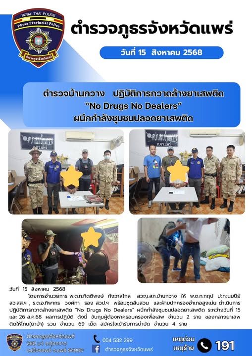 ตำรวจบ้านกวาง ปฏิบัติการกวาดล้างยาเสพติด “No Drungs No Dealers”
